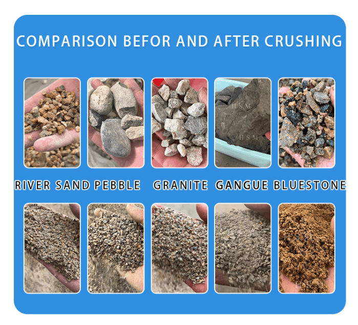 material before and after crushing